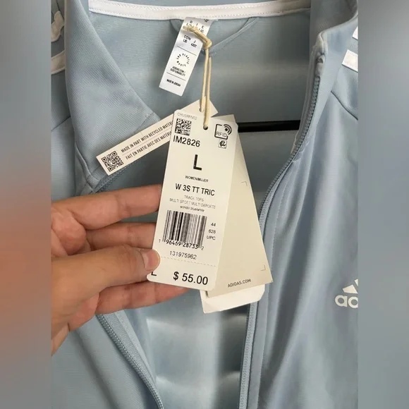 Adidas Athletic Track Jacket Classic Full Zip Wonder Blue Lightweight Large - Picture 4 of 6